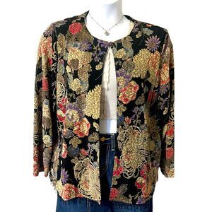 Dressbarn Woman Collection Floral Beaded Brocade Open Front Jacket Sz 18/20 NY
